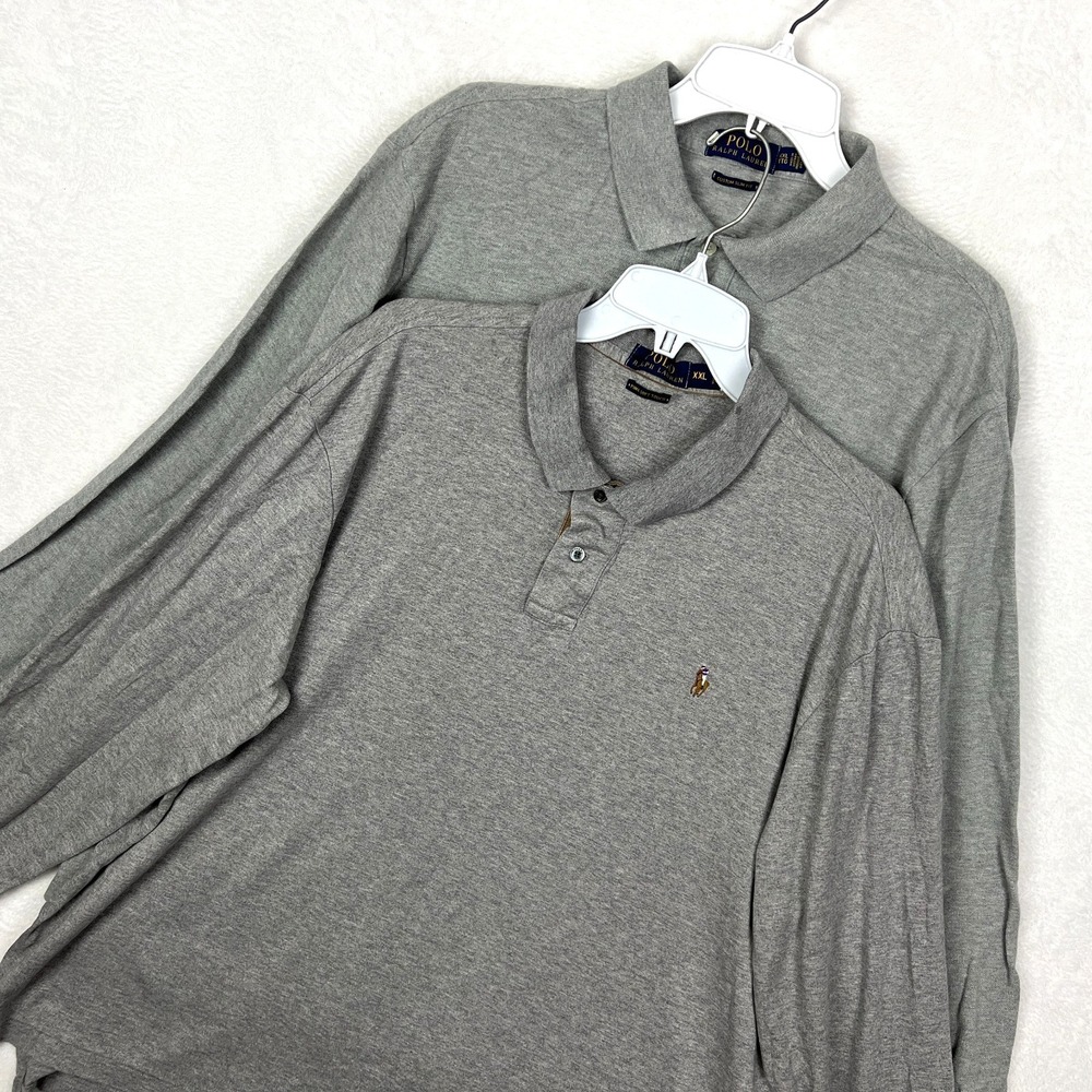 Polo Ralph Lauren Polo Shirt Mens 2XL Lot Bundle 2 Gray Flesh Pony Long Sleeve‎